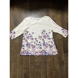 J Jill Women Top Size S‎ Petite 3/4 Sleeve Boat Neck Tee Ivory Floral